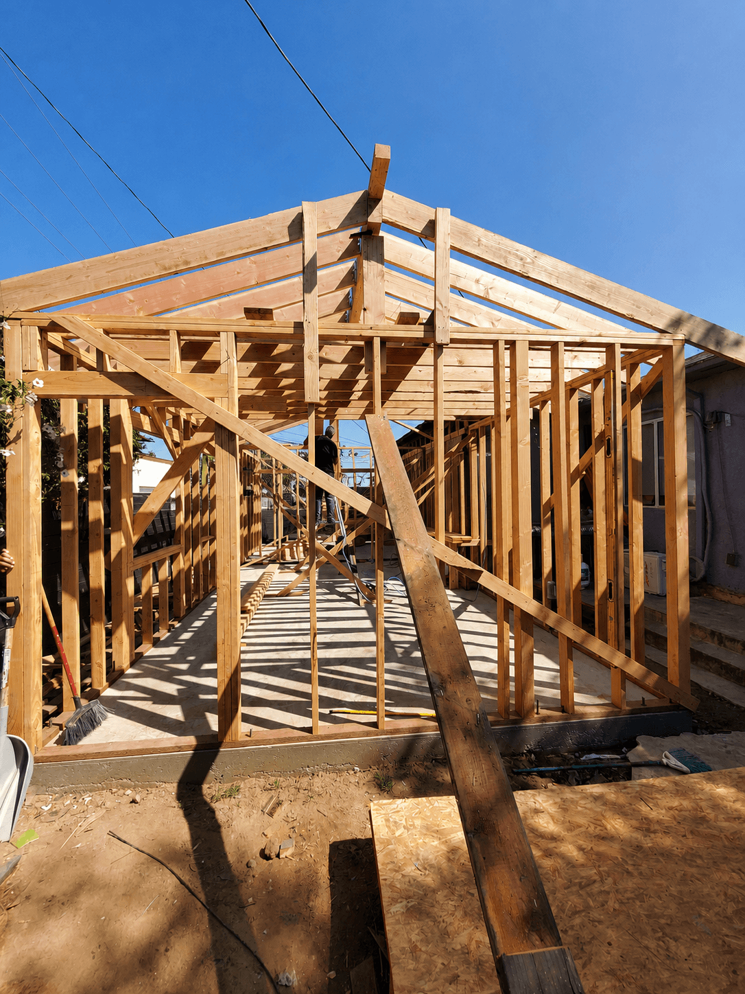 Ground-up ADU framing under construction in Alhambra
