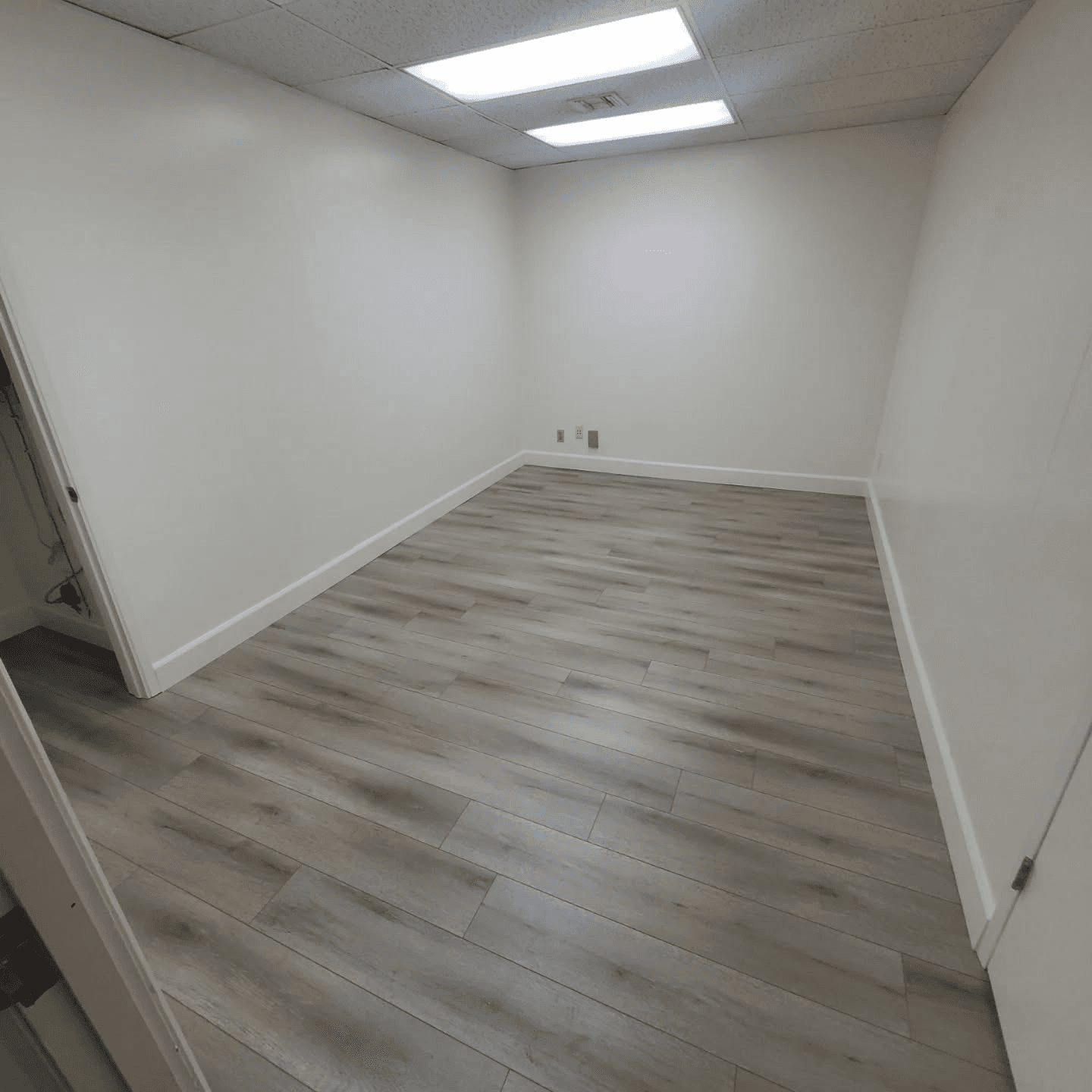 Finished commercial office build-out with wood-look flooring